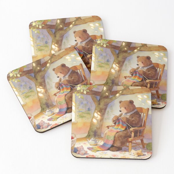 Item preview, Whimsical Forest Bear Mom Knitting, Classic Children’s Style Art Print designed and sold by BlareBlare.