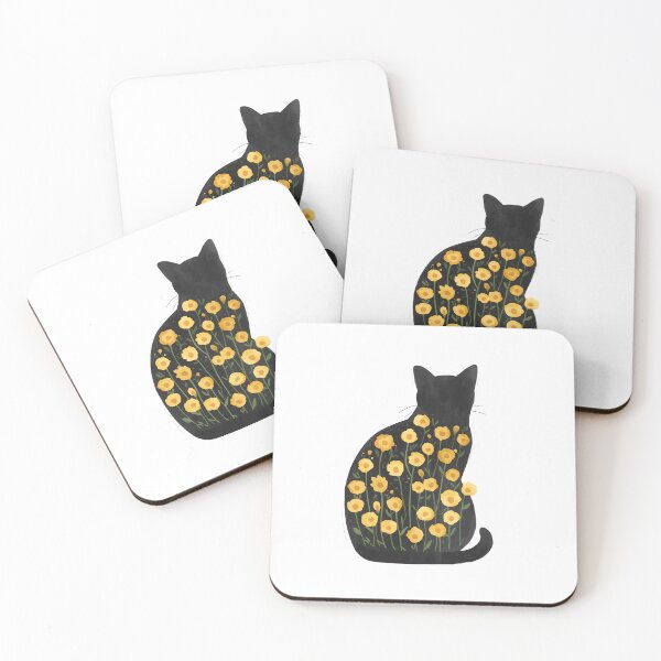 Item preview, Black cat with yellow flowers designed and sold by uunaa.