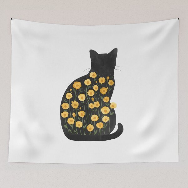 Item preview, Black cat with yellow flowers designed and sold by uunaa.