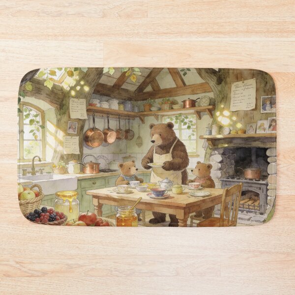 Artikelvorschau, Adorable Bear Family Breakfast Scenes, Vintage Style Nursery Art Print entworfen und verkauft von BlareBlare.