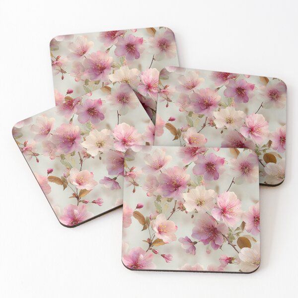 Item preview, Golden Leaf Sakura Delicate Pink Cherry Blossom Pattern designed and sold by Nine Lives Studio.