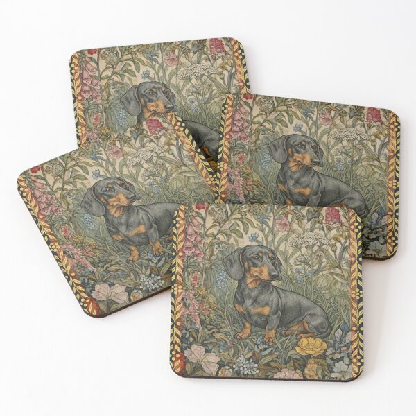 Item preview, Vintage Black and Tan Dachshund Cottagecore Floral designed and sold by AntiqueImages.