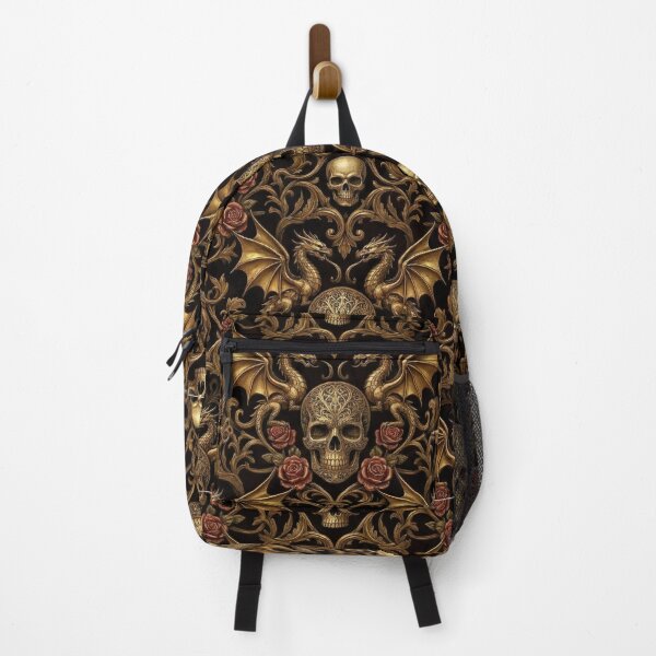 Item preview, Golden Dragon & Filigree Skull Damask - Dark Fantasy Gothic Pattern designed and sold by MinervasCrafts.