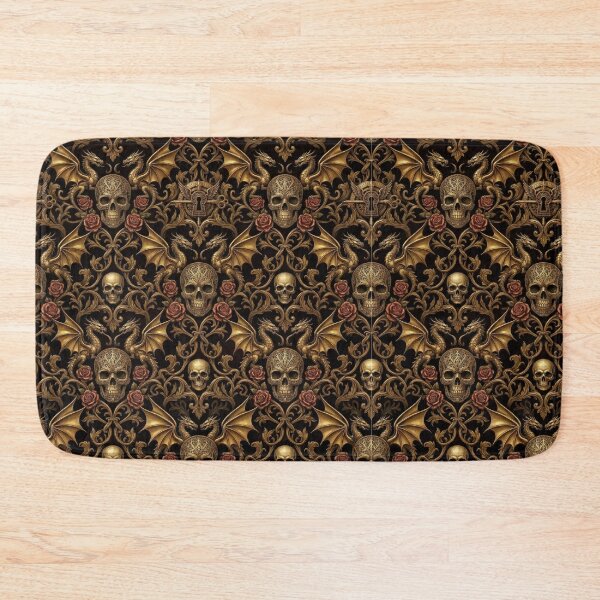 Item preview, Golden Dragon & Filigree Skull Damask - Dark Fantasy Gothic Pattern designed and sold by MinervasCrafts.