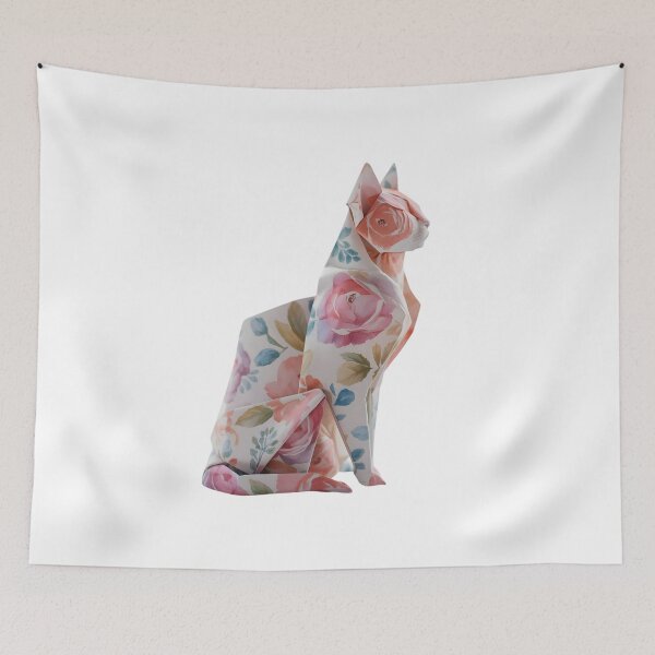 Aperçu de l'œuvre Chat en origami avec des fleurs créée et vendue par uunaa.