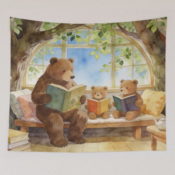 Item preview, Charming Woodland Bears Reading, Cozy Treehouse Living room Illustration Art designed and sold by BlareBlare.