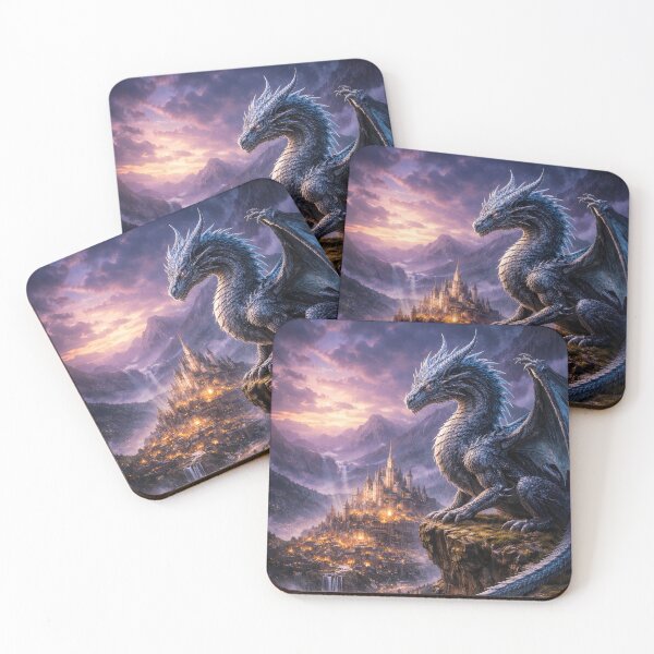 Item preview, Dragon Guardian Over Fantasy Kingdom Castle – Epic Fantasy Dragon Art designed and sold by DrakariArt.