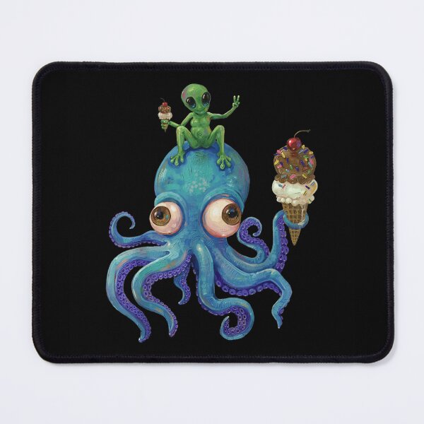 Item preview, Surreal Psychedelic Blue Octopus And Green Alien Eating Ice Cream Cones Fantasy Art designed and sold by DuneHaicna.