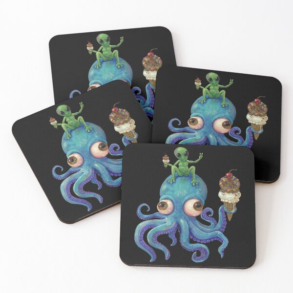 Item preview, Surreal Psychedelic Blue Octopus And Green Alien Eating Ice Cream Cones Fantasy Art designed and sold by DuneHaicna.