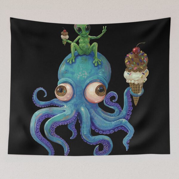 Item preview, Surreal Psychedelic Blue Octopus And Green Alien Eating Ice Cream Cones Fantasy Art designed and sold by DuneHaicna.