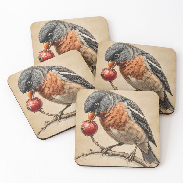Item preview, Bullfinch Feeding Berry Vintage Bird Art designed and sold by BloomStudio1.
