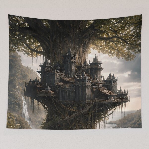 Item preview, Fantasy Treehouse Kingdom Coastal Nature Art designed and sold by KnitOfShadoF.