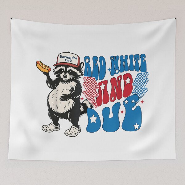 Item preview, Red White And Due Raccoon Eating For Two Hotdog Pregnancy Design designed and sold by Buzzlekrun.