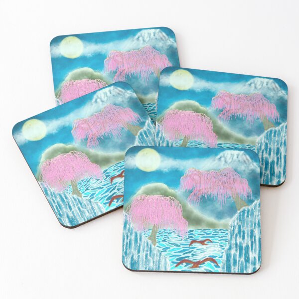Item preview, A mystical landscape of cherry blossoms, waterfalls, and mountains. designed and sold by greenPQBstudio.