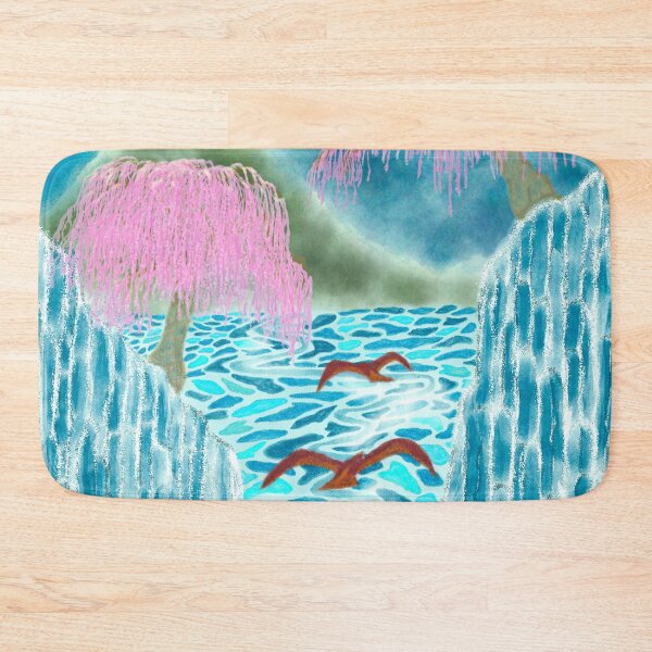 Item preview, A mystical landscape of cherry blossoms, waterfalls, and mountains. designed and sold by greenPQBstudio.