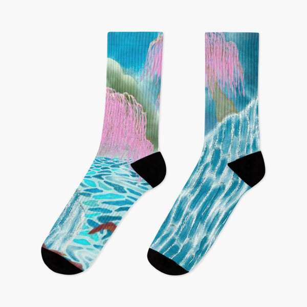 Item preview, A mystical landscape of cherry blossoms, waterfalls, and mountains. designed and sold by greenPQBstudio.