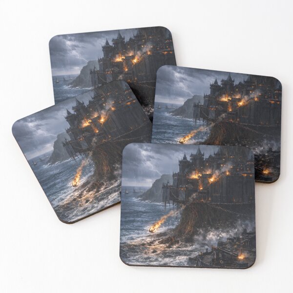 Item preview, Dark Fantasy Coastal Siege Storm Castle Art designed and sold by KnitOfShadoF.