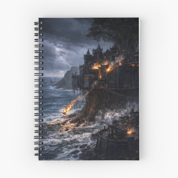 Item preview, Dark Fantasy Coastal Siege Storm Castle Art designed and sold by KnitOfShadoF.