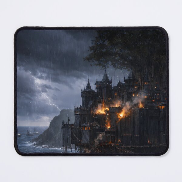Item preview, Dark Fantasy Coastal Siege Storm Castle Art designed and sold by KnitOfShadoF.