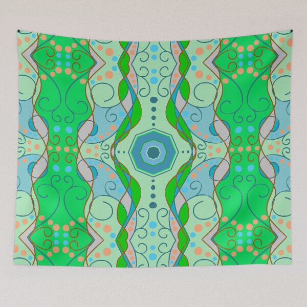 Item preview, Retro Dreamy Wave Pattern in Green and Blue designed and sold by anamariafischer.