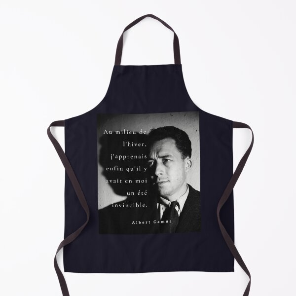 Item preview, Albert Camus black and white portrait and quote: Au milieu de l'hiver, j'apprenais enfin designed and sold by artbleed.
