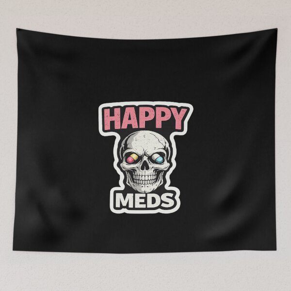 Item preview, Happy Meds Skull Funny Mental Health Sticker Dark Humor Anxiety Meme designed and sold by VibeOffline Studio.