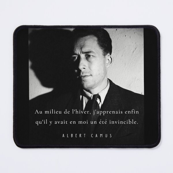 Item preview, Albert Camus black and white portrait and quote: Au milieu de l'hiver, j'apprenais enfin designed and sold by artbleed.