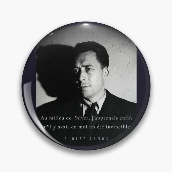 Item preview, Albert Camus black and white portrait and quote: Au milieu de l'hiver, j'apprenais enfin designed and sold by artbleed.
