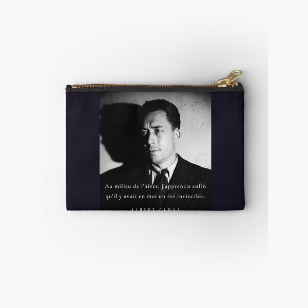 Item preview, Albert Camus black and white portrait and quote: Au milieu de l'hiver, j'apprenais enfin designed and sold by artbleed.