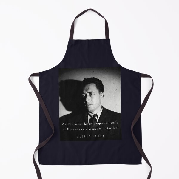 Item preview, Albert Camus black and white portrait and quote: Au milieu de l'hiver, j'apprenais enfin designed and sold by artbleed.