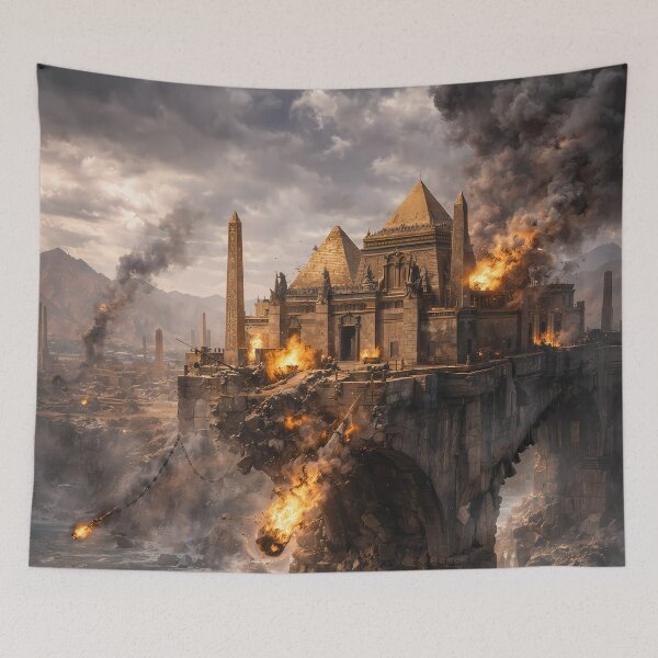Item preview, Ancient Pyramid Siege Cliff Battle Fantasy Art designed and sold by KnitOfShadoF.