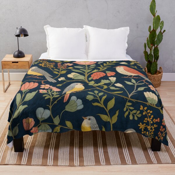 Item preview, Midnight Botanical Birds Pattern | Vintage Floral Bird Art  designed and sold by Filora Atelier .