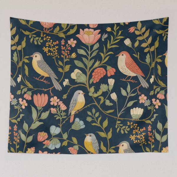 Item preview, Midnight Botanical Birds Pattern | Vintage Floral Bird Art  designed and sold by Filora Atelier .