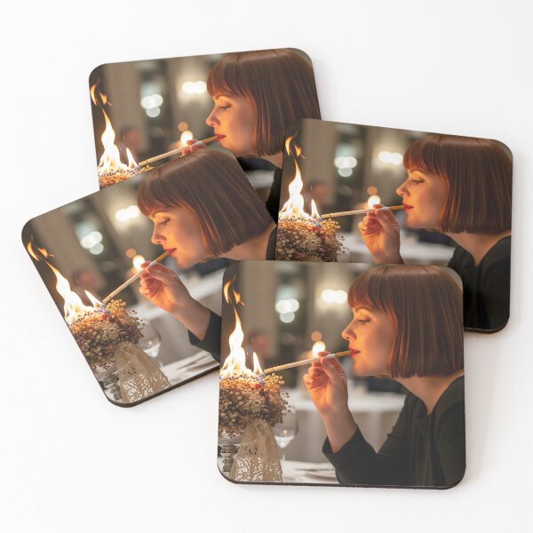 Item preview, Elegant Woman Lighting Cigarette from blazing table display. designed and sold by Spark2Seduction.