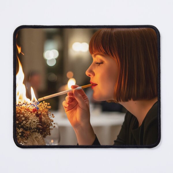 Item preview, Elegant Woman Lighting Cigarette from blazing table display. designed and sold by Spark2Seduction.