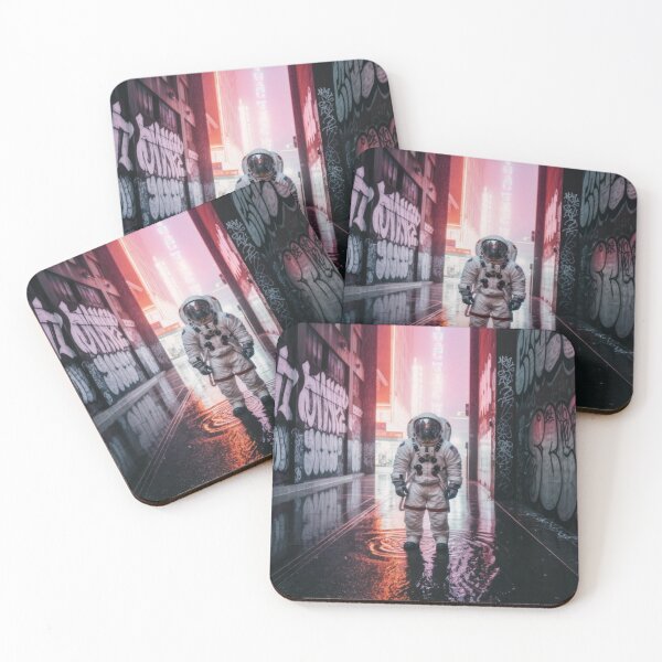 Artikelvorschau, Lost Astronaut Neon City Dark Luxury Street Art Print Urban Wall Decor entworfen und verkauft von sayntastic.