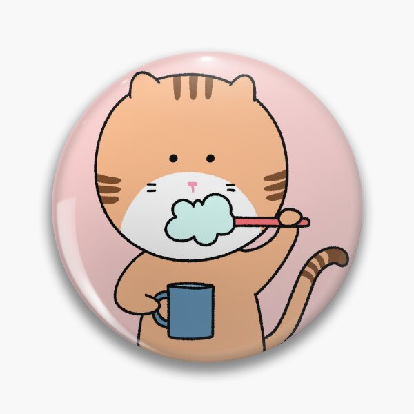 Item preview, Cute Ginger Cat Brushing Teeth with Mug - Kawaii Hand-Drawn Illustration designed and sold by ubborn.