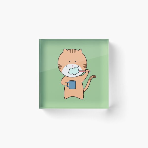 Item preview, Cute Ginger Cat Brushing Teeth with Mug - Kawaii Hand-Drawn Illustration designed and sold by ubborn.