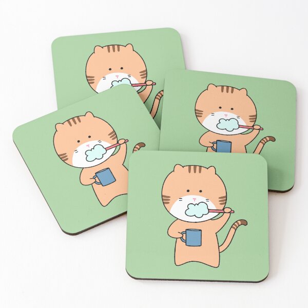 Item preview, Cute Ginger Cat Brushing Teeth with Mug - Kawaii Hand-Drawn Illustration designed and sold by ubborn.