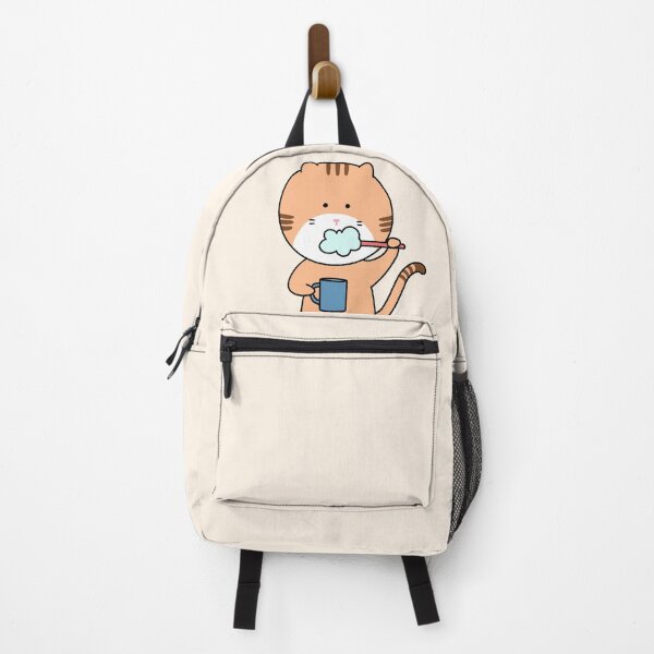 Item preview, Cute Ginger Cat Brushing Teeth with Mug - Kawaii Hand-Drawn Illustration designed and sold by ubborn.