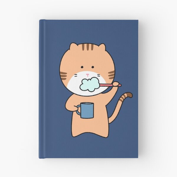 Item preview, Cute Ginger Cat Brushing Teeth with Mug - Kawaii Hand-Drawn Illustration designed and sold by ubborn.
