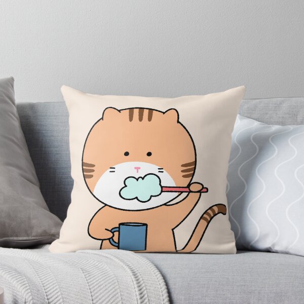Item preview, Cute Ginger Cat Brushing Teeth with Mug - Kawaii Hand-Drawn Illustration designed and sold by ubborn.
