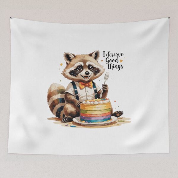 Item preview, I Deserve Good Things Cute Vintage Raccoon Subtle Pride Rainbow Cake designed and sold by AQUILAKREO.