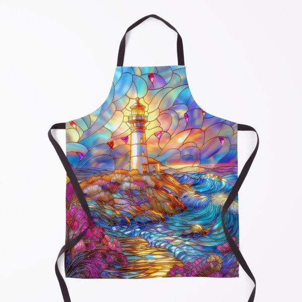 Item preview, Copy of  Stained Glass Lighthouse Sunset Art, Coastal Ocean Scene designed and sold by MargaretWiktor.