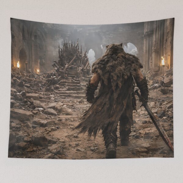 Item preview, Dark Fantasy Warrior Throne Ruins Scene Art designed and sold by KnitOfShadoF.