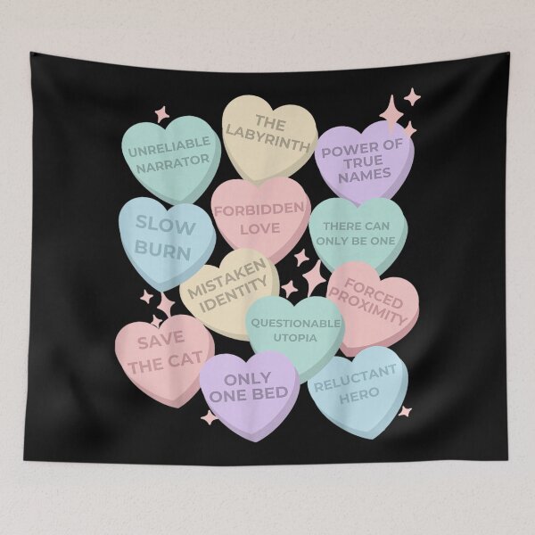 Item preview, Bookish Romance Tropes Conversation Hearts Only One Bed Slow Burn Save The Cat designed and sold by DaphoLatara.
