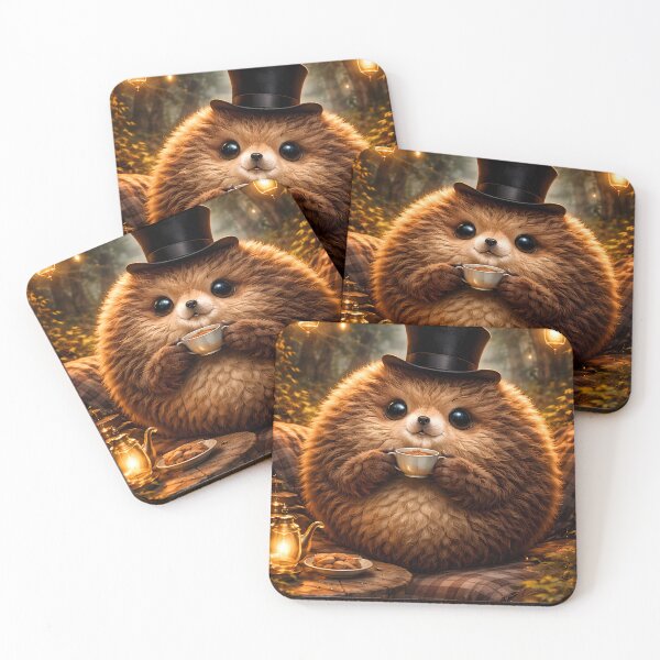 Item preview, Cute Hedgehog Tea Time Cozy Forest Art designed and sold by KnitOfShadoF.