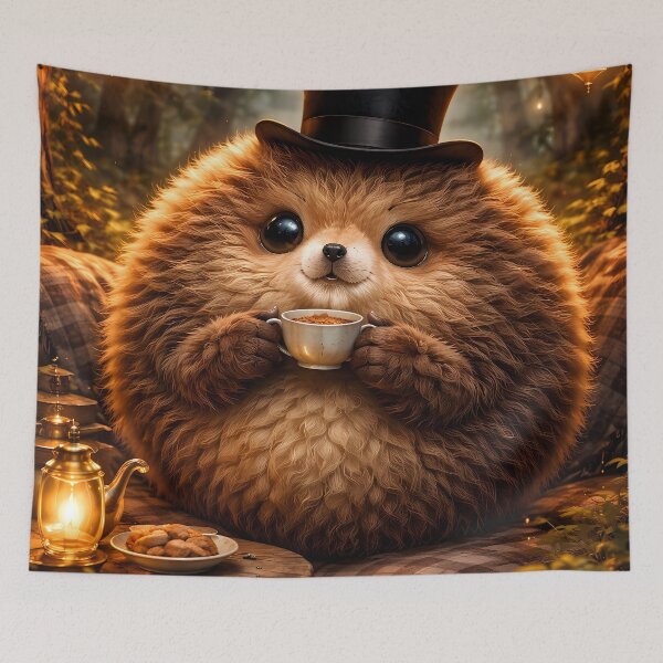 Item preview, Cute Hedgehog Tea Time Cozy Forest Art designed and sold by KnitOfShadoF.