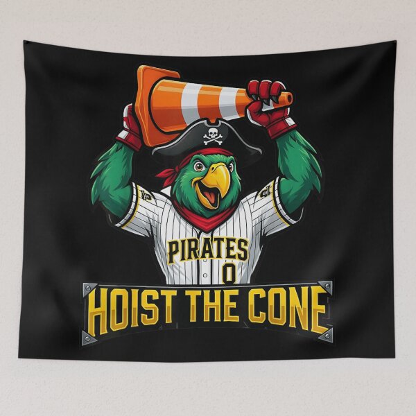 Item preview, Pirate Parrot Mascot Hoisting Orange Traffic Cone Baseball Sports Team Fan Art designed and sold by DaphoLatara.