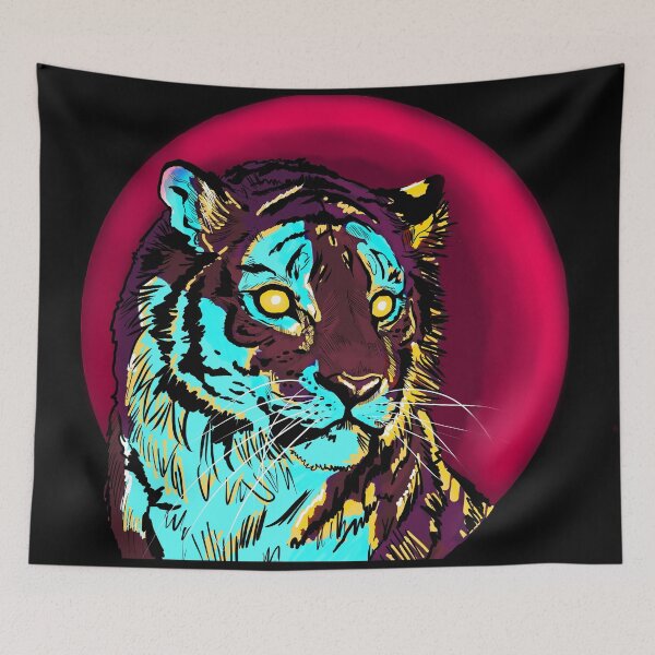 Item preview, Neon Cyberpunk Tiger Portrait - Retro Synthwave Wildlife Art designed and sold by Kaitychoco.